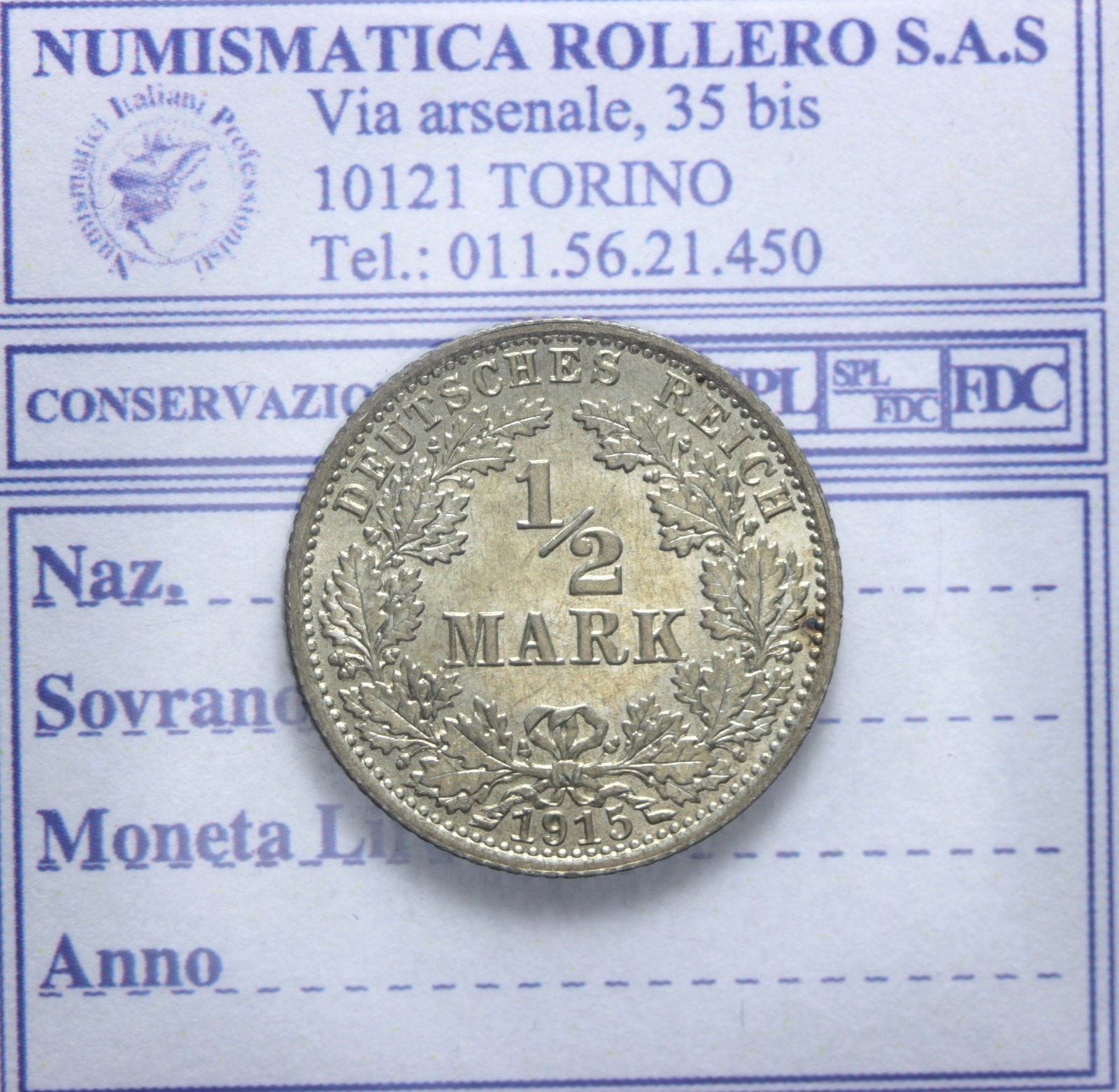 GERMANIA GUGLIELMO II 1888-1918 MEZZO MARCO 1915 BERLINO FDC