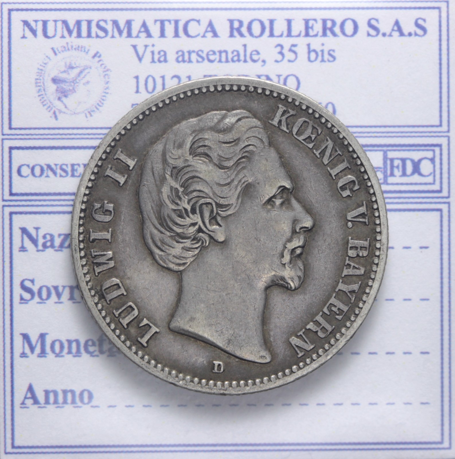 GERMANIA BAYERN BAVIERA LUDWIG II 1864-1886 2 MARCHI 1876 MONACO BB+