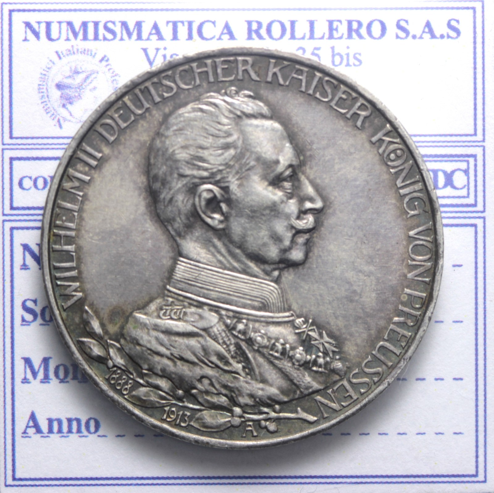 GERMANIA GUGLIELMO II 1888-1918 3 MARCHI 1913 BERLINO SPL+