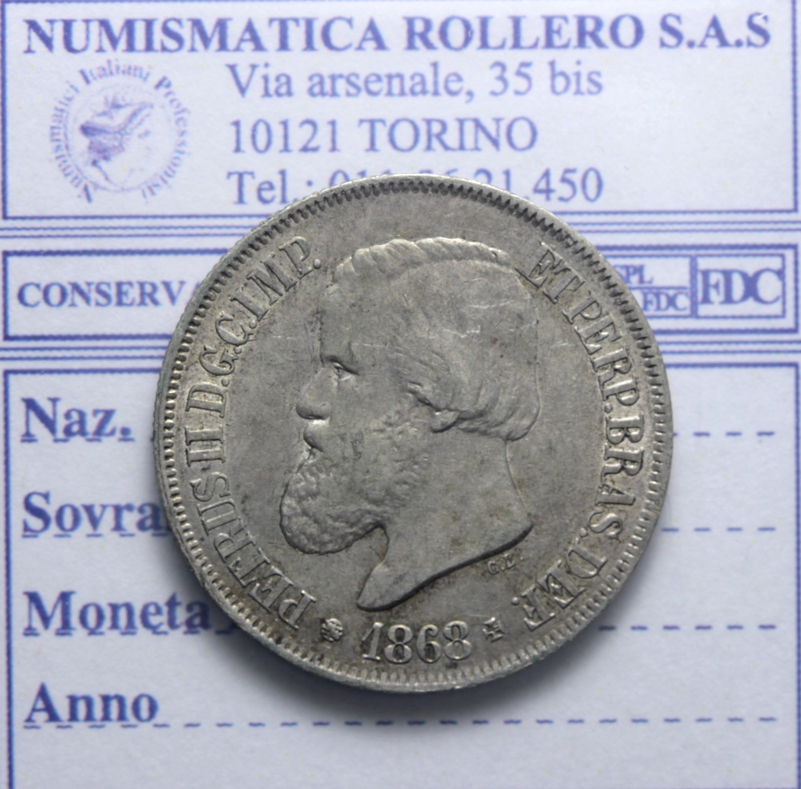 BRASILE PEDRO II 1831-1889 500 REIS 1868 BB++