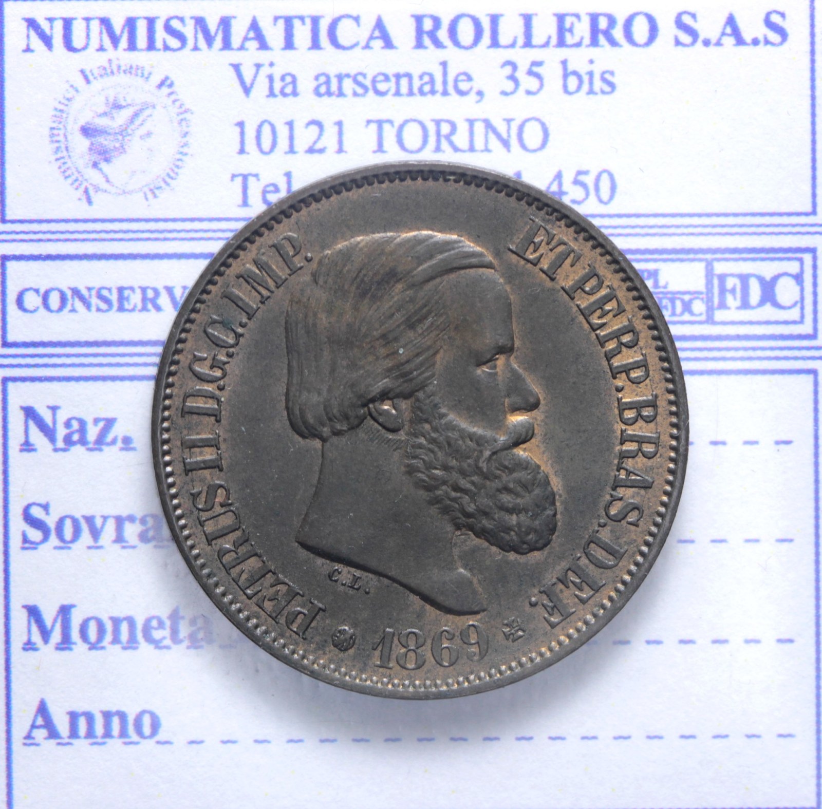 BRASILE PEDRO II 1831-1889 20 REIS 1869 Q.FDC