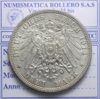 GERMANIA PRUSSIA GUGLIELMO II 1888-1918 3 MARCHI 1914 BERLINO SPL++ KM#535