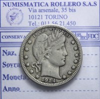 USA QUARTO DI DOLLARO BARBER 1914 BB+