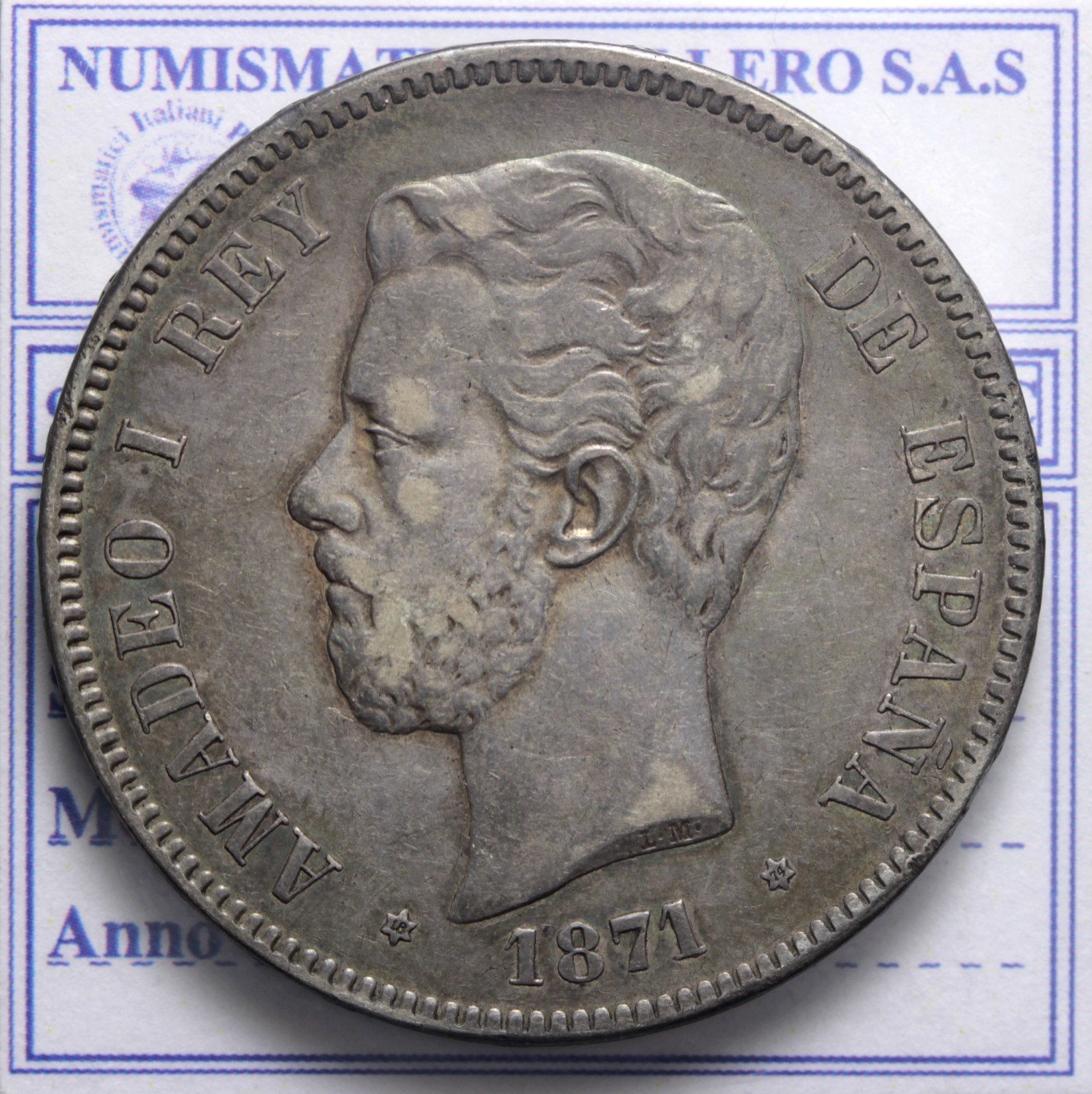 SPAGNA AMEDEO I 1871-1873 5 PESETAS 1871 (74) MADRID BB+