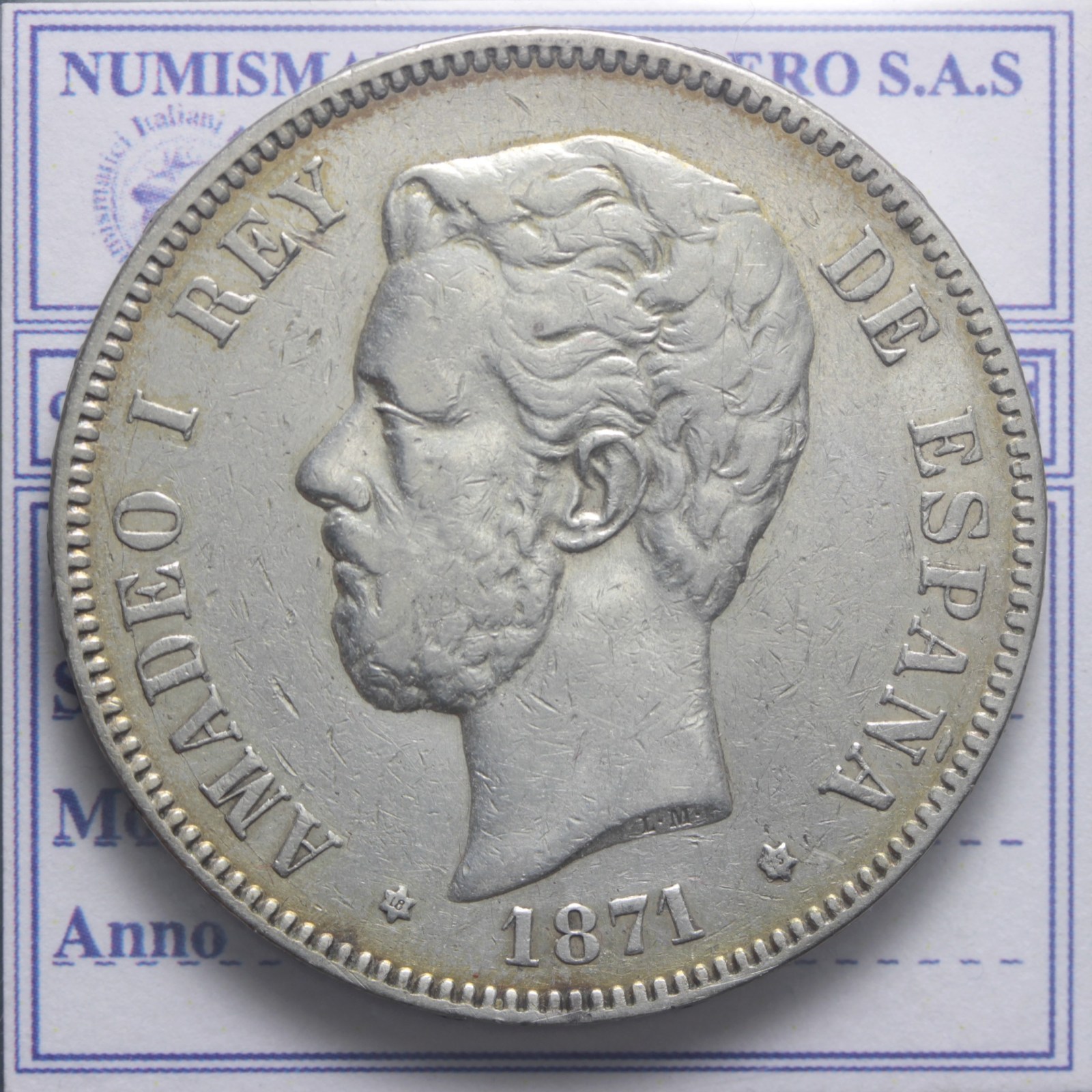 SPAGNA AMEDEO I 1871-1873 5 PESETAS 1871 (75) MADRID BB
