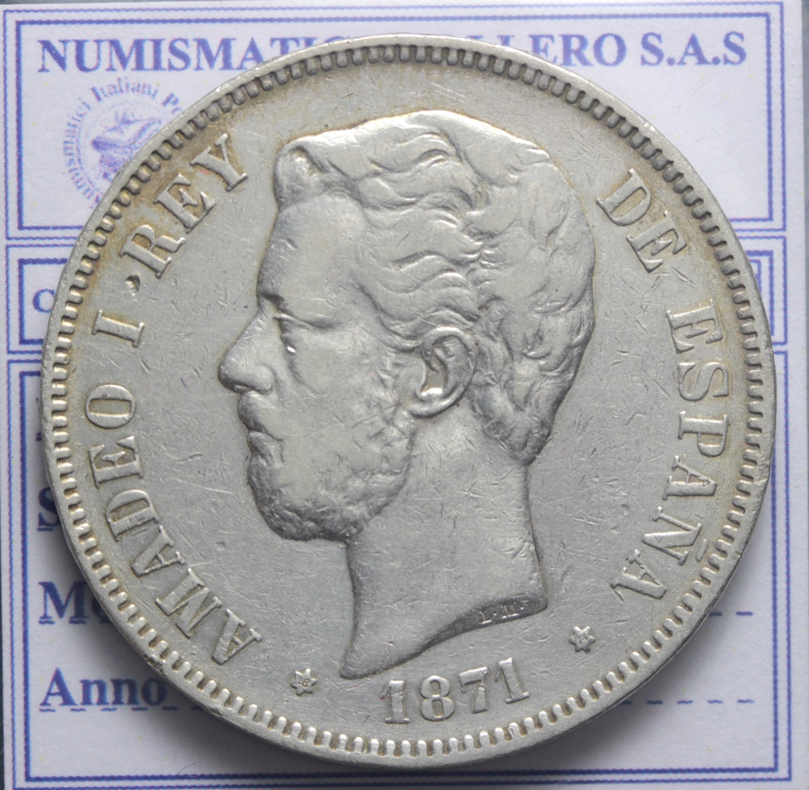 SPAGNA AMEDEO I 1871-1873 5 PESETAS 1871 (74) MADRID BB