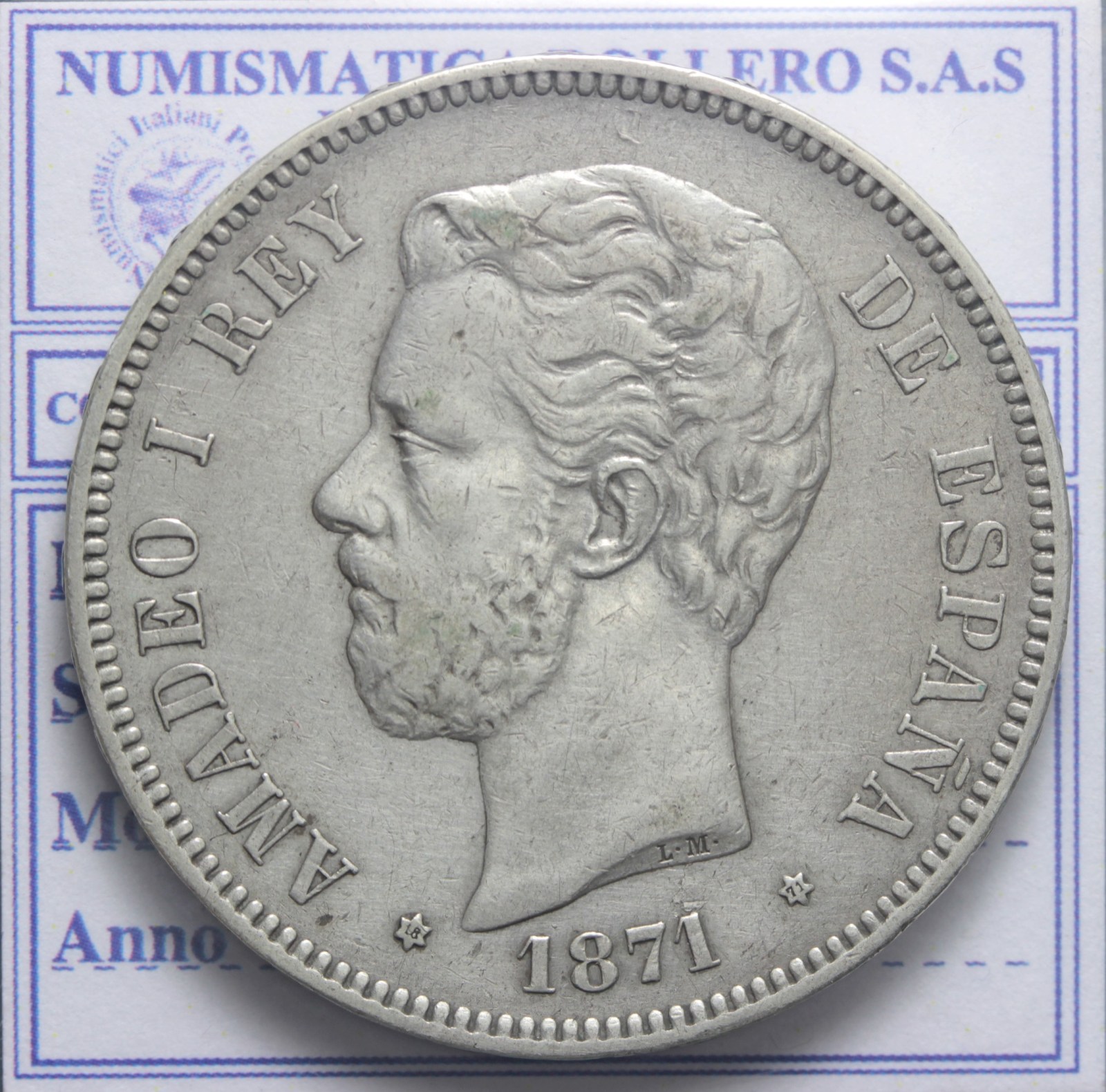 SPAGNA AMEDEO I 1871-1873 5 PESETAS 1871 (71) MADRID BB+