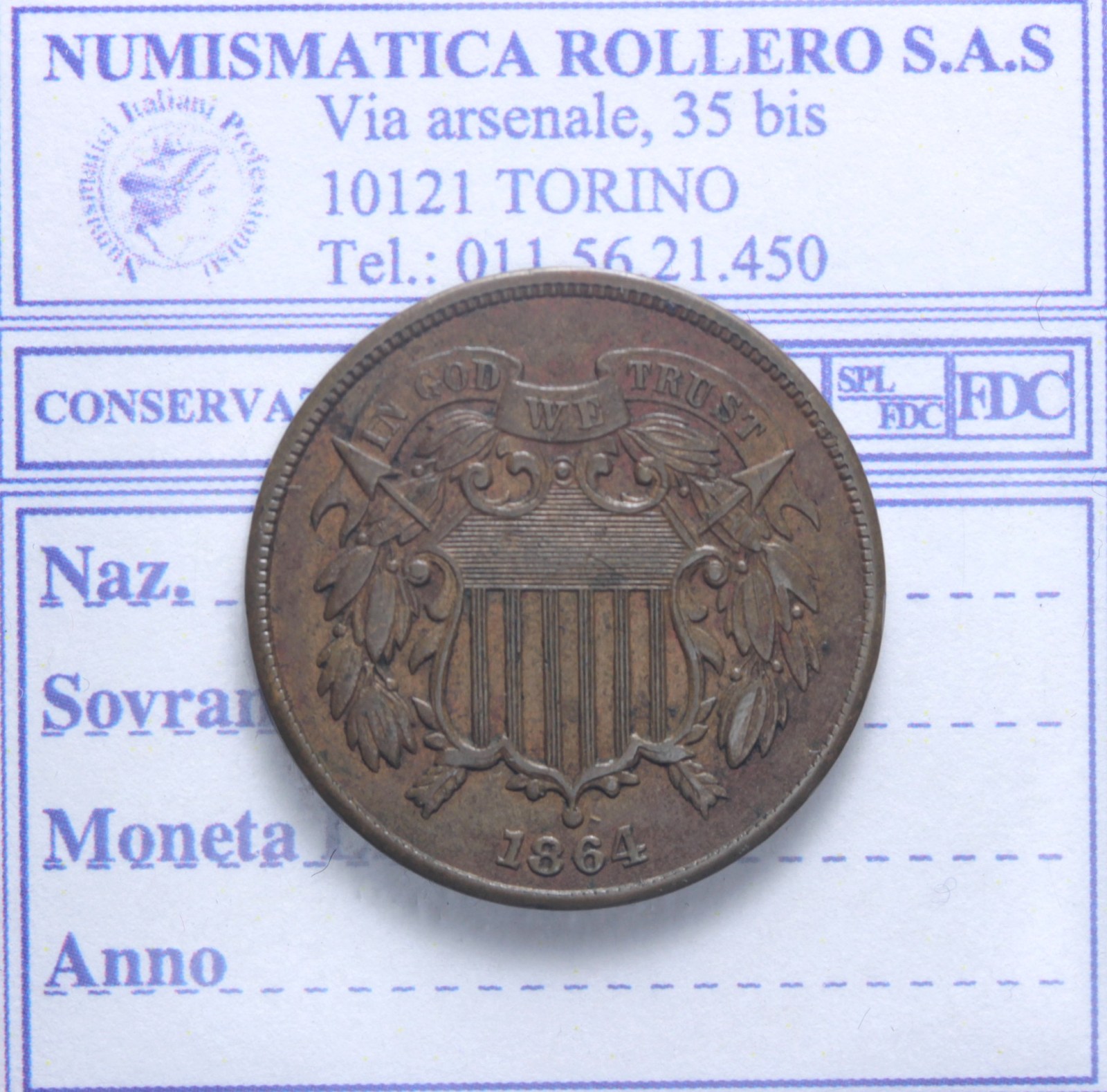 USA 2 CENTS 1864 PHILADELPHIA SPL