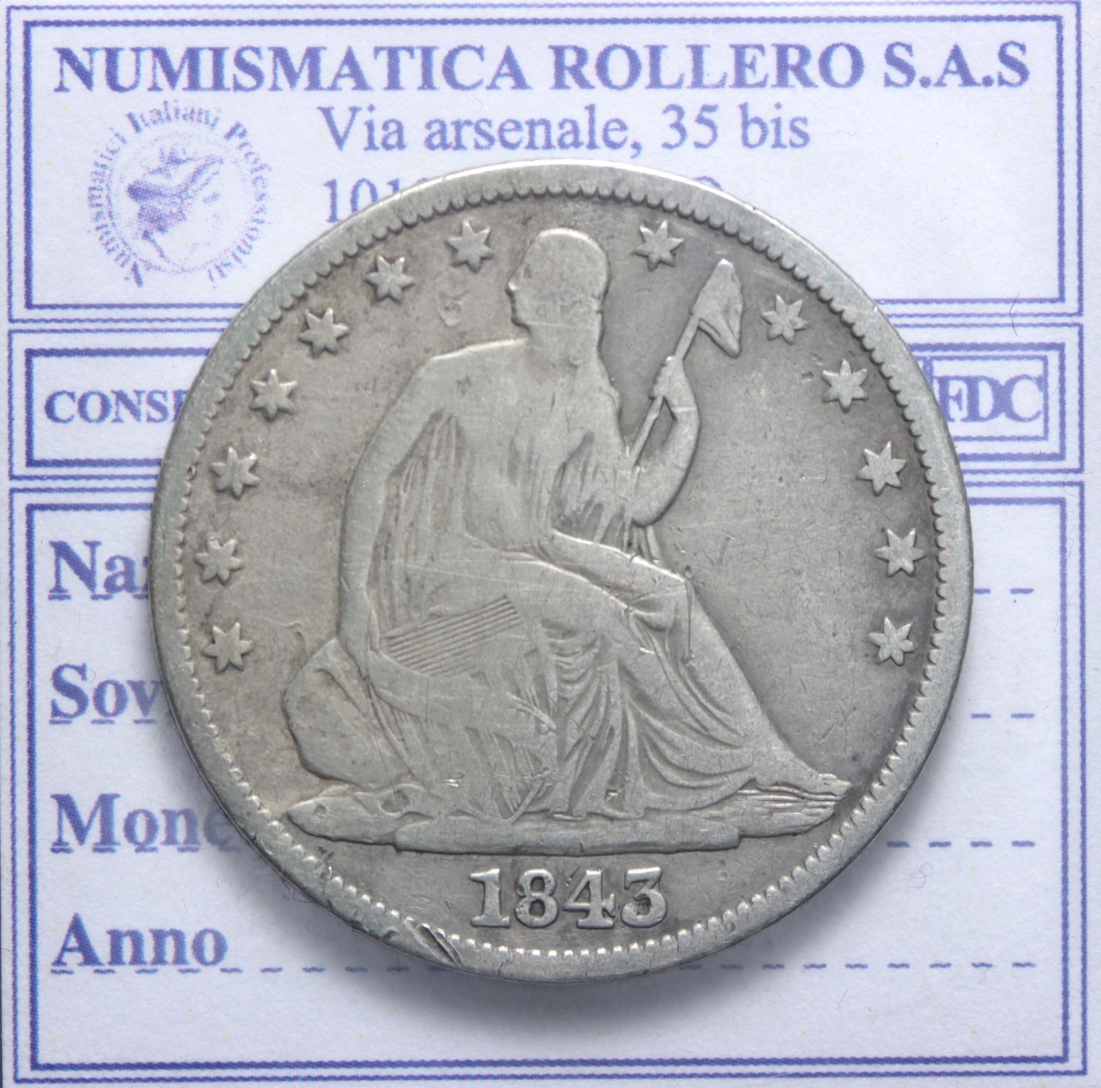 USA MEZZO DOLLARO LIBERTY SEATED 1843 MB+