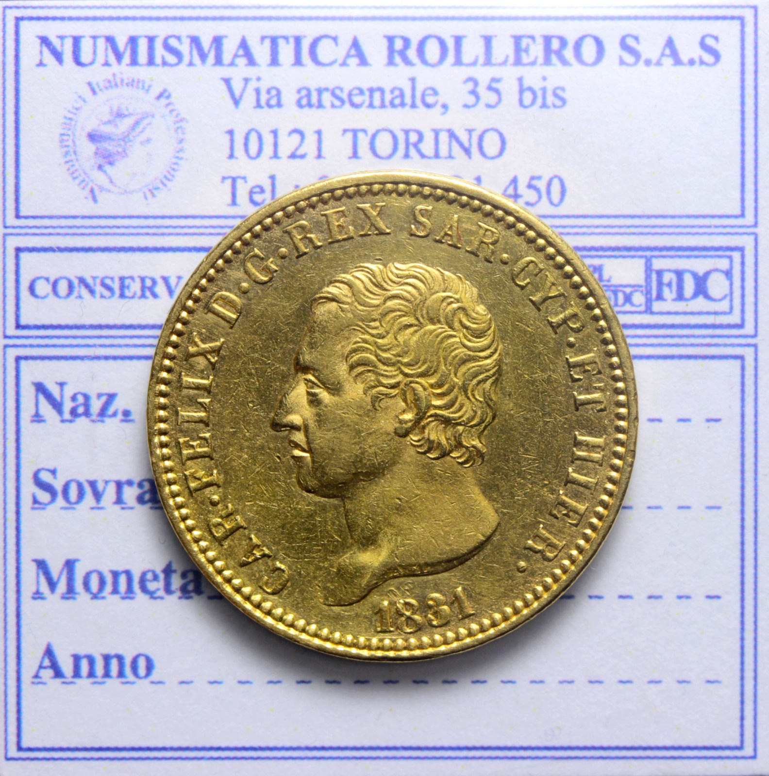 CARLO FELICE 40 LIRE 1831 TORINO SPL RARA