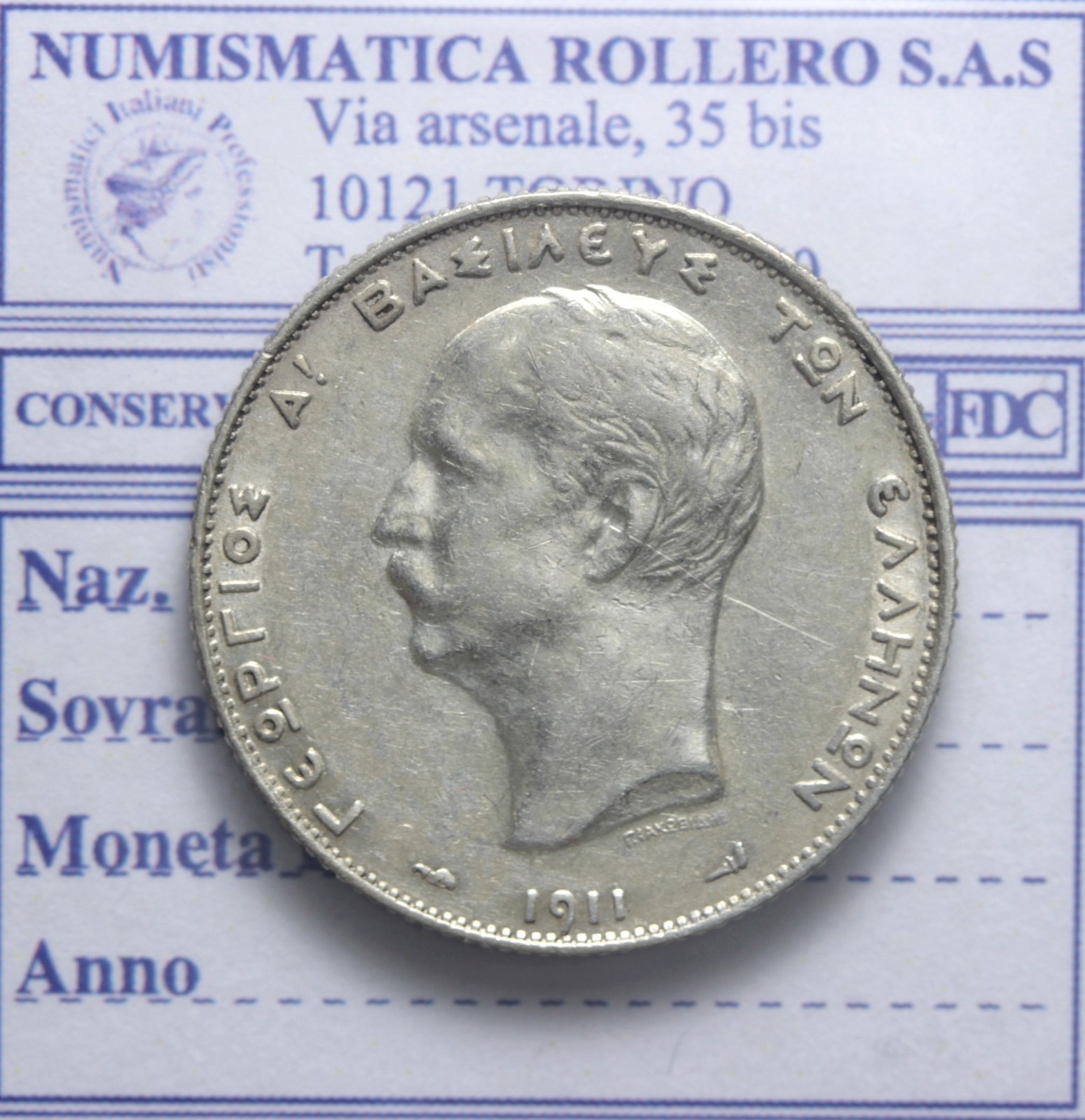 GRECIA GIORGIO I 1863-1913 2 DRACME 1911 Q.SPL