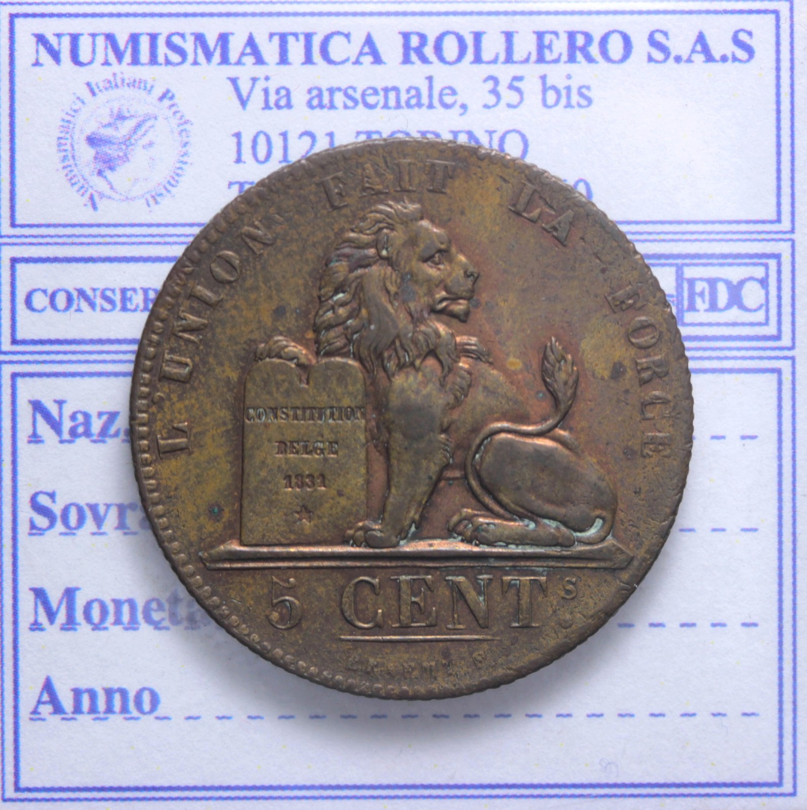 BELGIO LEOPOLDO II 1831-1865 5 CENTIMES 1837 SPL