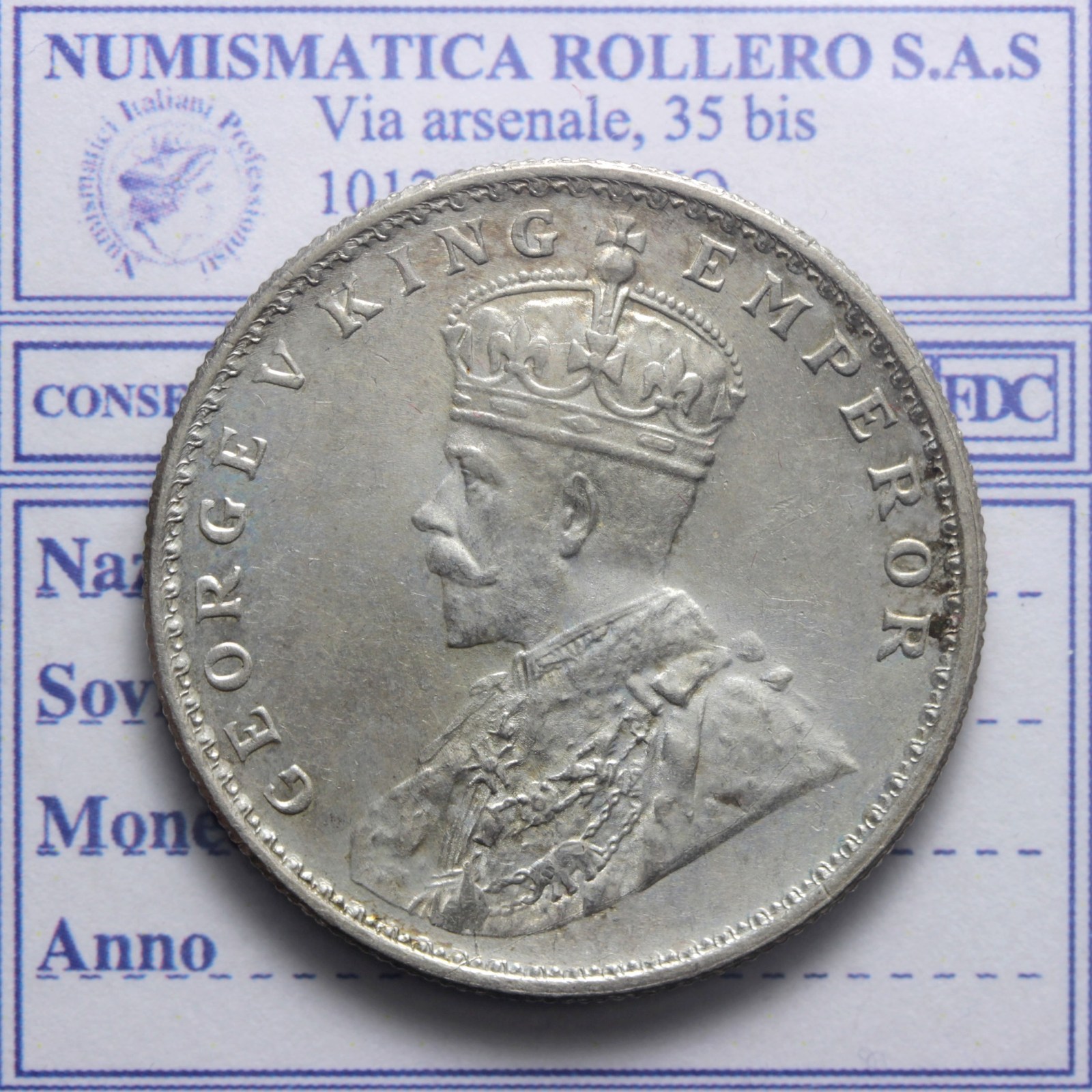 INDIA BRITANNICA GIORGIO V 1910-1936 RUPIA 1920 BOMBAY SPL/FDC