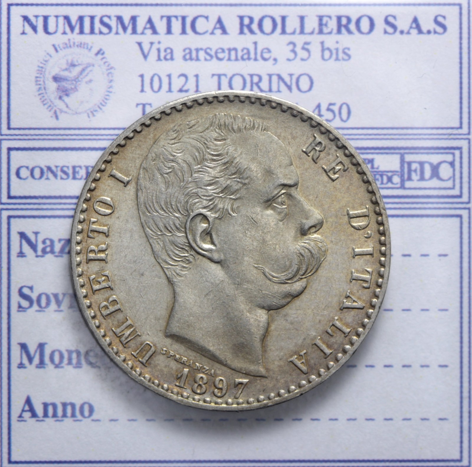 SAVOIA UMBERTO I 2 LIRE 1897 ROMA SPL