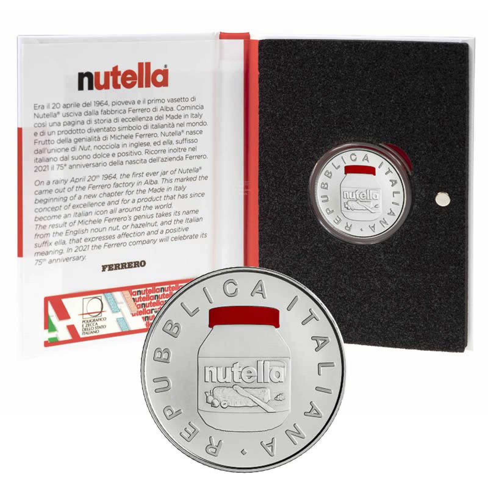 ITALIA 5 EURO 2021 NUTELLA FDC ROSSA